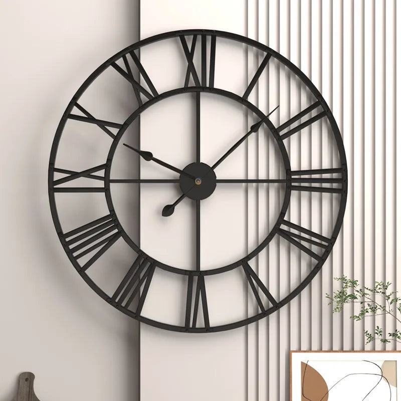 3D Roman Numerals Clock Iron Art Wall Hanging Clock Time Display Metal Silent Clock Room Arrangement Wall Ornament Home Decor