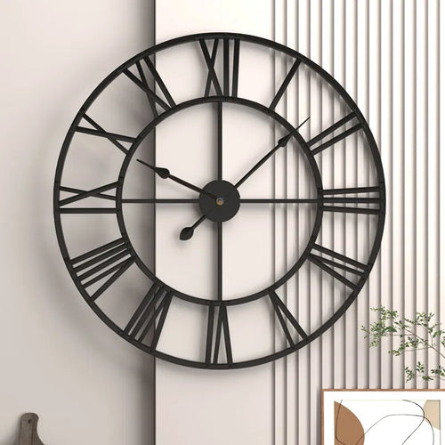 3D Roman Numerals Clock Iron Art Wall Hanging Clock Time Display Metal Silent Clock Room Arrangement Wall Ornament Home Decor