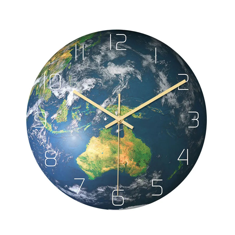 3D Acrylic Luminous Earth Wall Clock Glow In The Dark Silent Numbers Earth Hanging Clock Modern Home Decoration Living Room